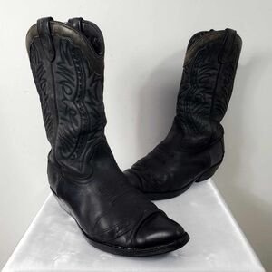 Vintage Joe Sanchez Cowboy Black Southwestern Embroidered Leather Boots